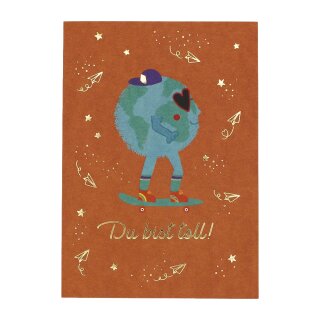 Postkarte Erde mit Goldfolie - Du bist toll
