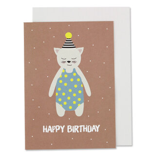 Klappkarte Katze mit Mütze, altrosa - "Happy Birthday"