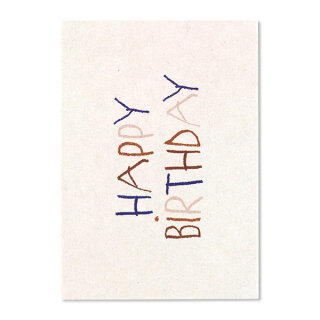 Postkarte weiss mit Kinderschrift - Happy Birthday