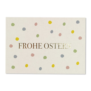 Postkarte mit Punkten pastell und Goldfolie – „Frohe Ostern“