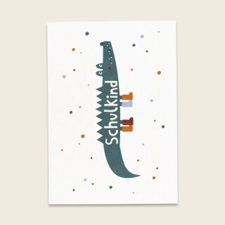 Postkarte Krokodil, azurgrün mit bunten Punkten - Schukind
